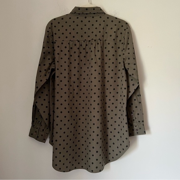 SUNDANCE Woven Lively Days Tunic Shirt Khaki Polka Dot Pintuck Popover Shirt M - Picture 8 of 10